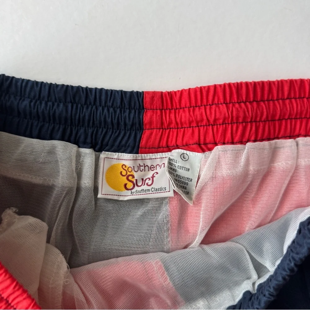 Southern Surf Mens Swim Trunks L Multicolor Color Block Mesh Lined 80s Vintage